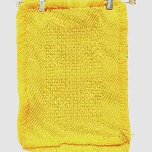 Vintage Table Placemats 4 Vibrant Yellow Acrylic Yarn Woven Fringed 16x13" Mats